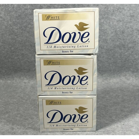Vintage 2001 Dove LEVER White 4.75 Oz. 1/4 Moisturizing Soap Beauty Bars 3 Pack - Picture 2 of 11